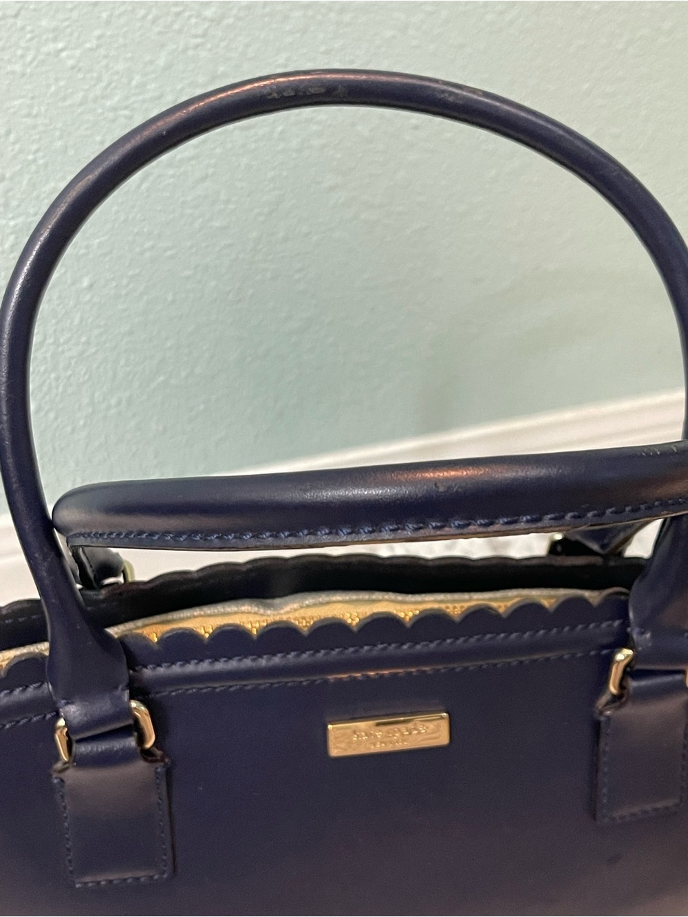 kate spade Scalloped Leather Top-Handle Bag - Navy - Picture 2 of 9